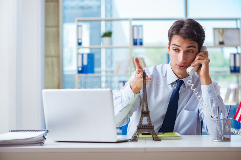 The Sales Agent Working In Travel Agency Stock Photo ...