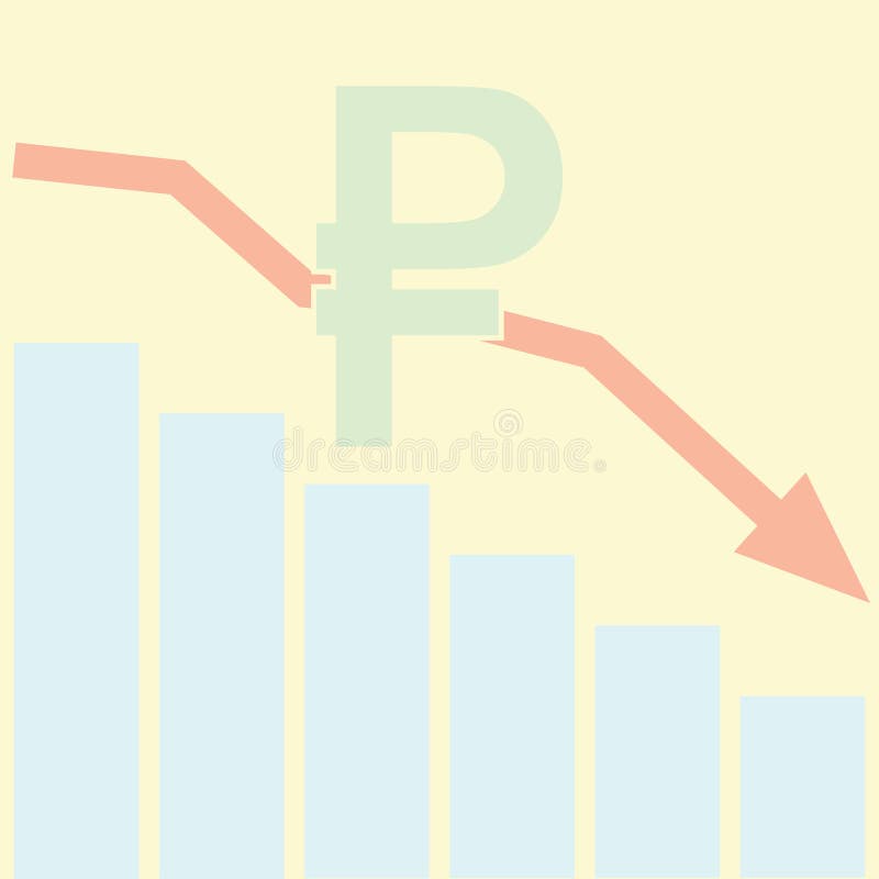 Sales Bar Chart. Falling down of Russian ruble concept. royalty free illustration