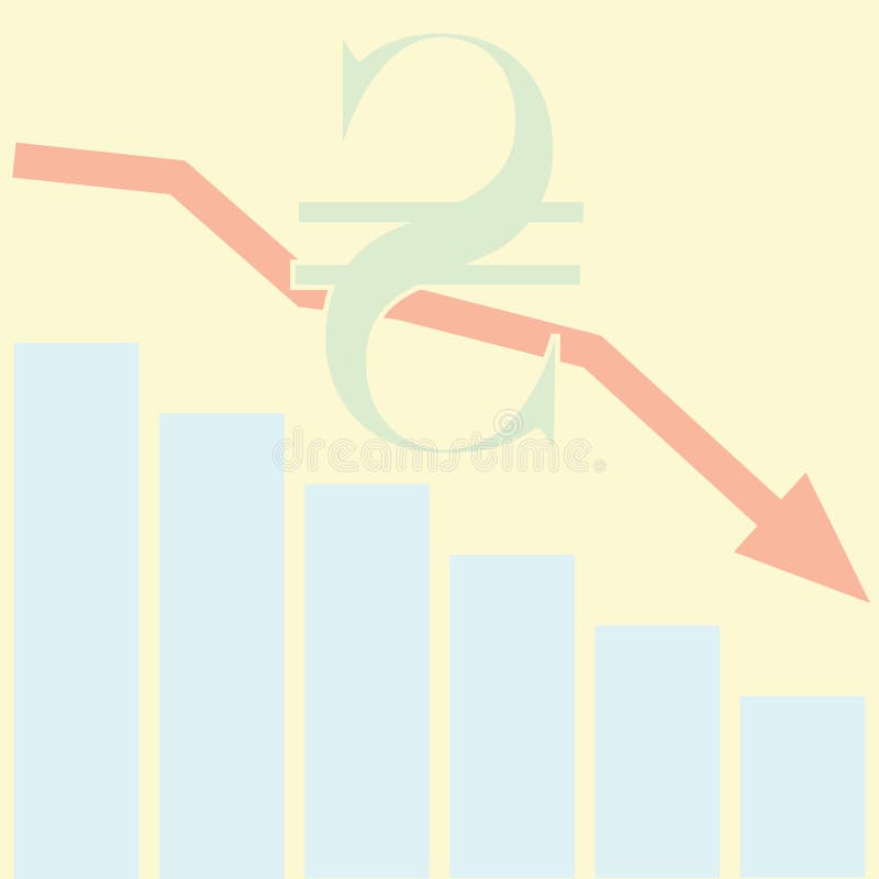 Sales Bar Chart. Falling down of Ukrainan Hryvnia concept vector illustration