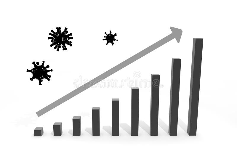 Sales increase. The graph stretches due to the effect of the virus. 3D rendering stock illustration
