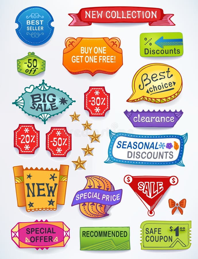 Sales messages set of promotional english text lab royalty free illustration