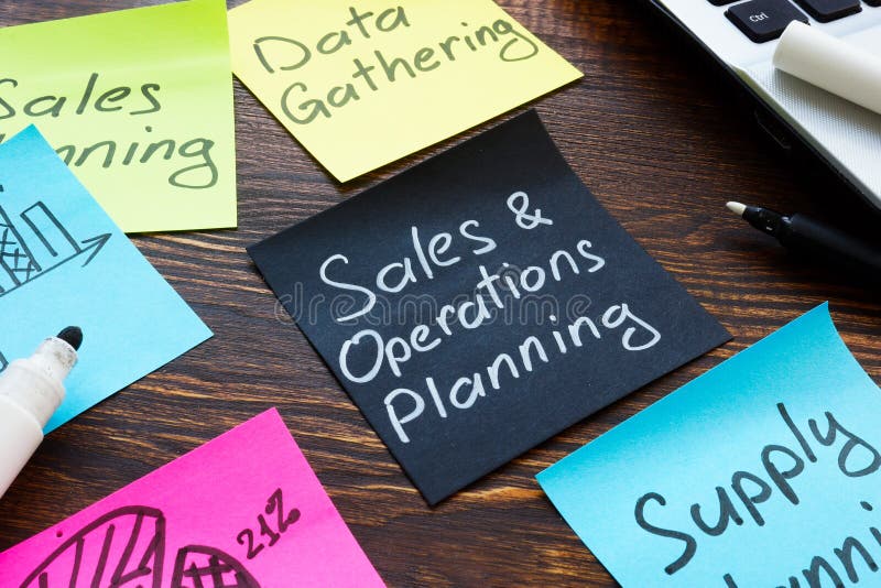 Sales and operations planning concept. Memo sticks on desk.