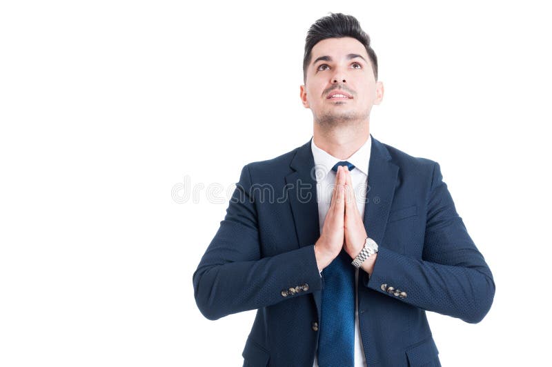 Salesman Banker or Broker Making Pray Gesture with Palms Stock Photo ...