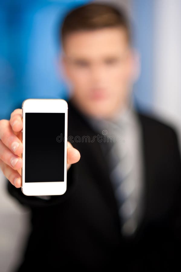 Salesman Displaying Newly Launched Mobile Stock Photo Image of