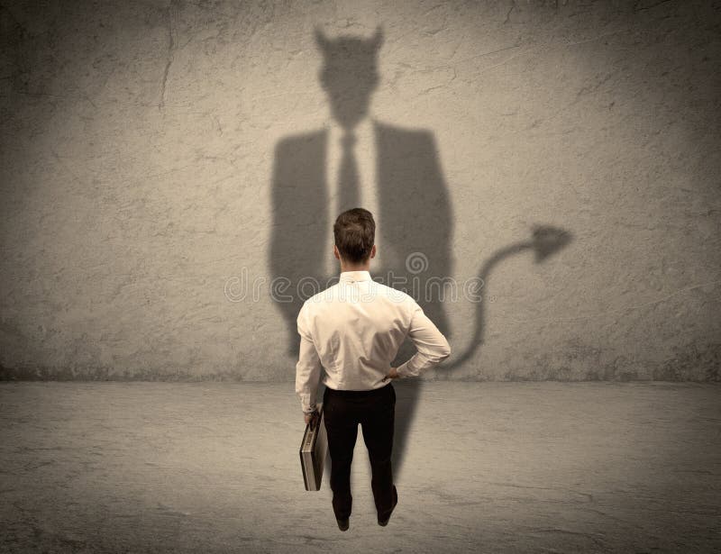 Salesman facing his own devil shadow