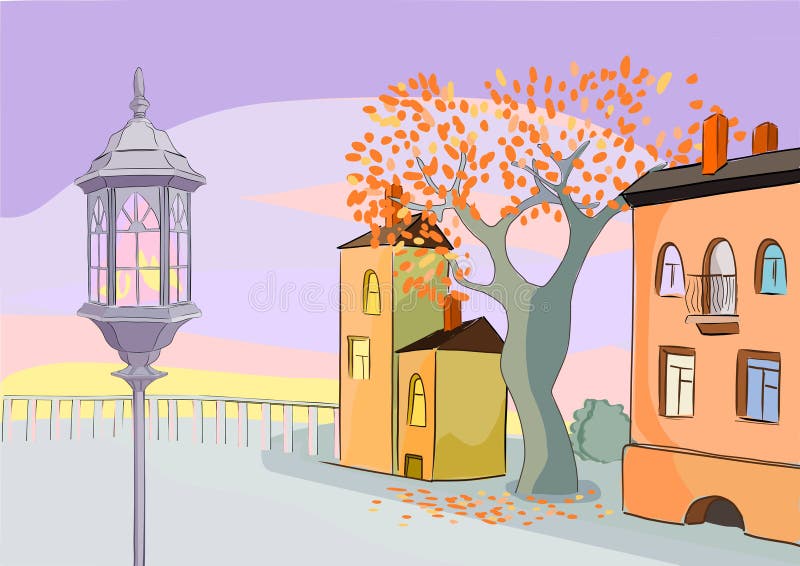 Amanecer en el casco antiguo libre illustration