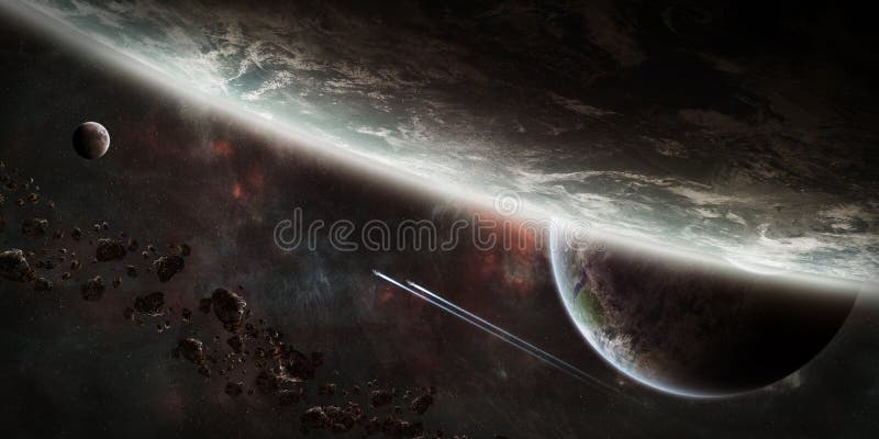 Salida del sol sobre el grupo de planetas en espacio libre illustration Salida del sol sobre el grupo de planetas en espacio libre illustration