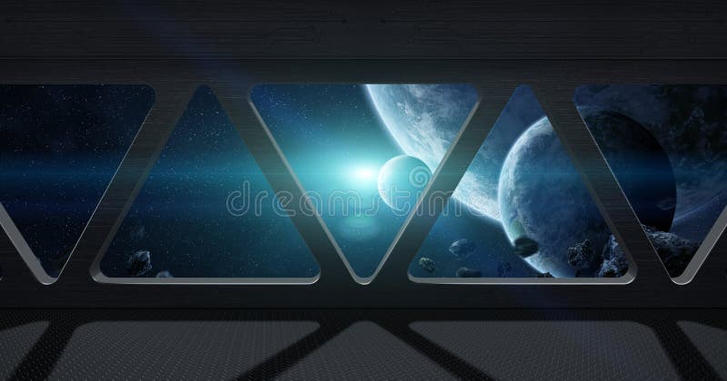 Salida del sol sobre el grupo de planetas en espacio stock de ilustración Salida del sol sobre el grupo de planetas en espacio stock de ilustración