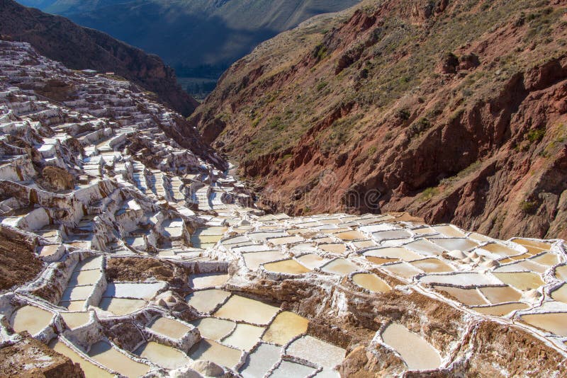 Salinas,the salt pans near the village of Maras. August afternoon view of the Urubamba valley. Salinas,the salt pans near the village of Maras. August afternoon view of the Urubamba valley.