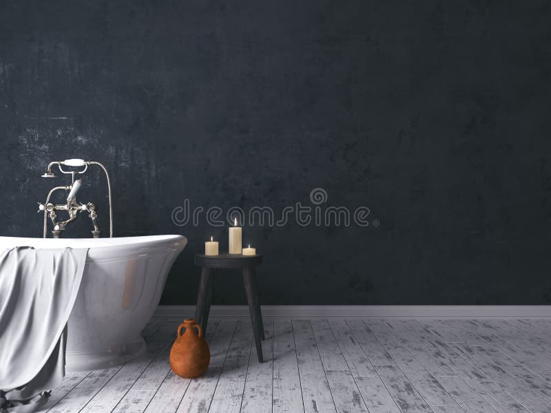 Salle de bains rustique avec le vieux tabouret en bois images libres de droits Salle de bains rustique avec le vieux tabouret en bois images libres de droits