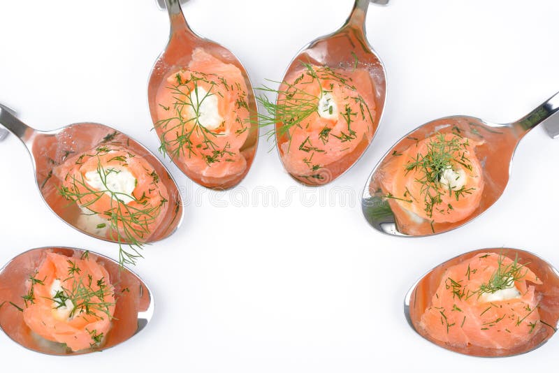 Salmon Appetizers on Spoons Stock Photo Image of celebration, group