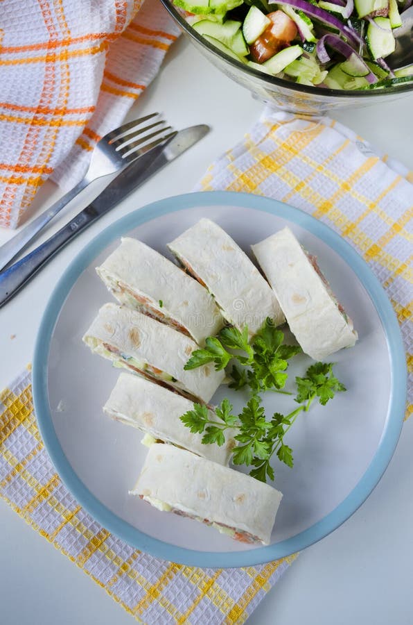Salmon, Avocado and Cream Cheese Roll in Lavash Stock Image Image of