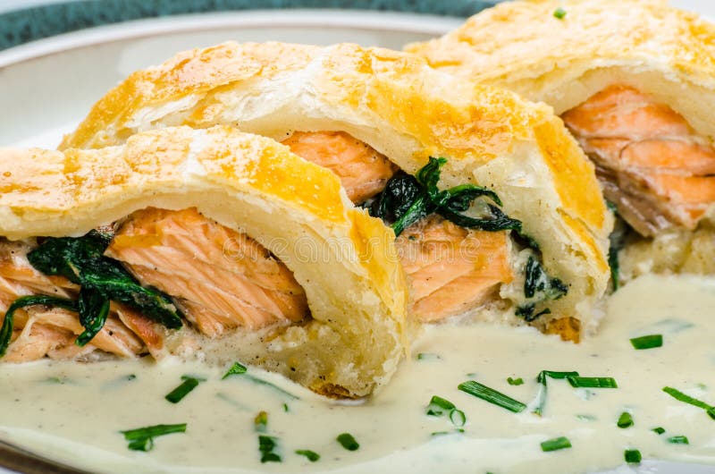 Salmon Baked in Puff Pastry Stock Image Image of french, closeup