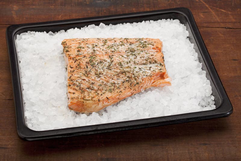 Salmon baked on rock salt stock photo. Image of baked 19419964
