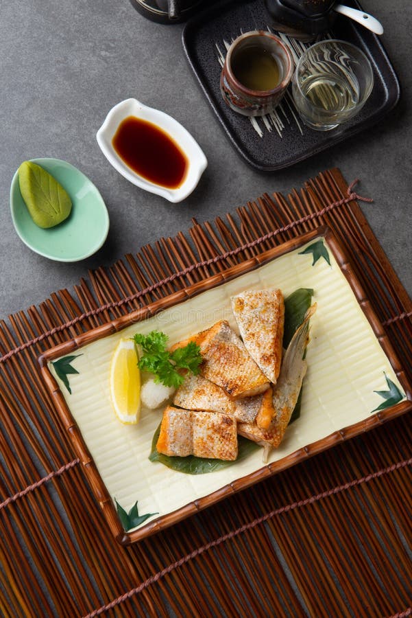 Salmon Belly Grilled Teriyaki Stock Image - Image of japanese, onion ...