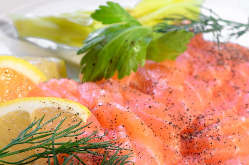 Salmon carpaccio stock photo. Image of greens, prepared 66393530