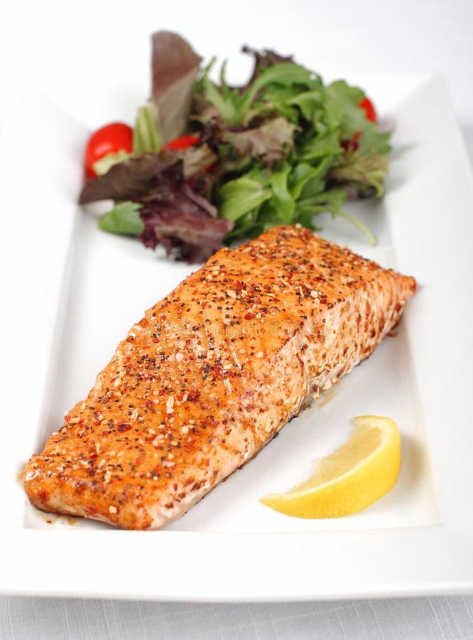 Baked salmon stock image. Image of knife, lemon, grilled - 2216119