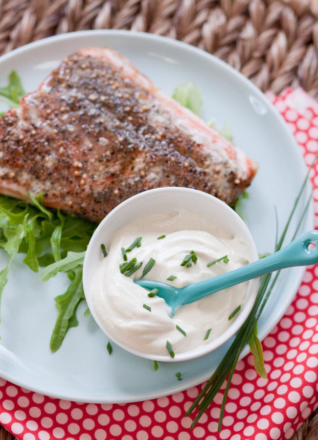 Salmon with dip stock photo. Image of fish, salmon, mayonnaise 20675466