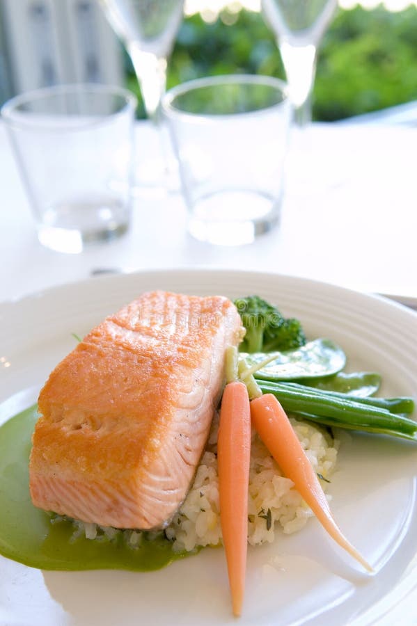 Salmon dish stock image. Image of sauce, vegetables, restaurant - 382973