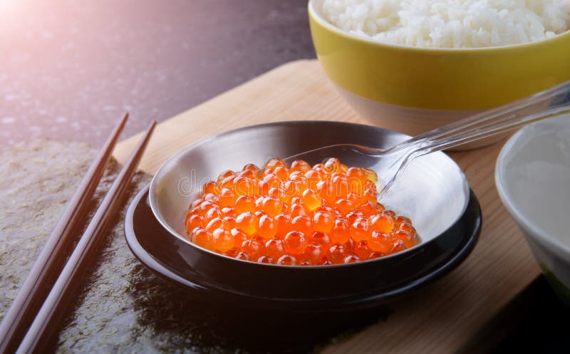 Salmon eggs or Ikura in Japanese style. royalty free stock photography Salmon eggs or Ikura in Japanese style. royalty free stock photography