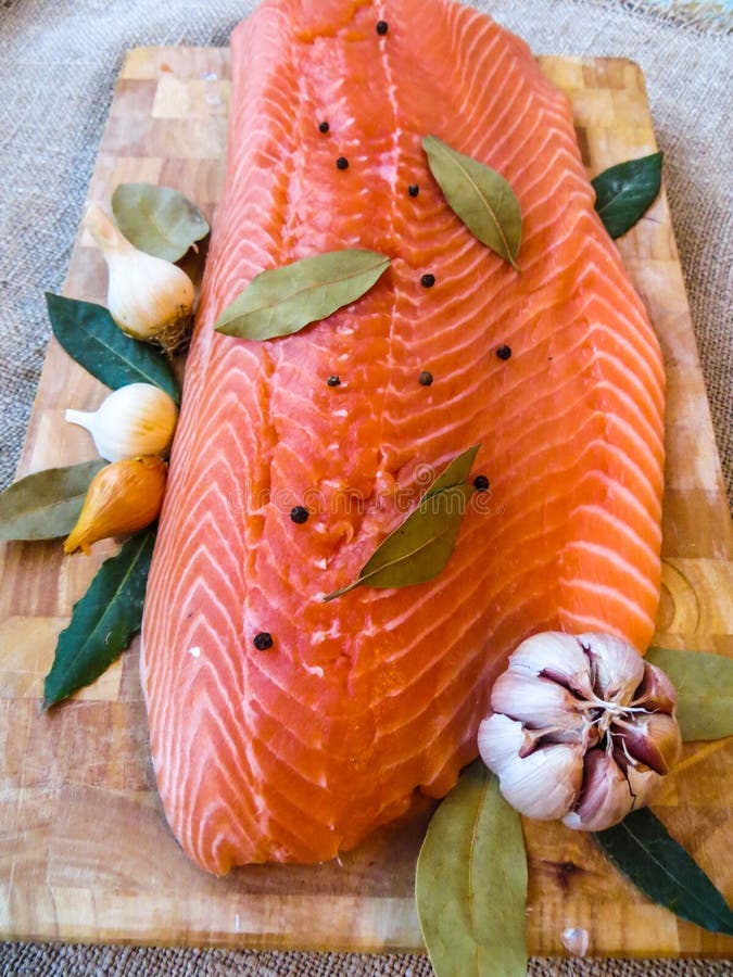 Salmon Filet with Bay Leaf and Spices Stock Image Image of chili, laurel 162608227