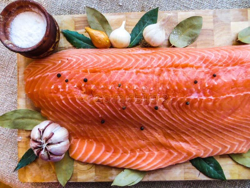 Salmon Filet with Bay Leaf and Spices Stock Image Image of orange, omega 162608309