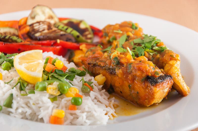 Salmon Fillet with Basmati Rice Stock Image Image of salmon, fried