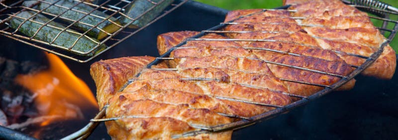 Salmon fillet on the grill .