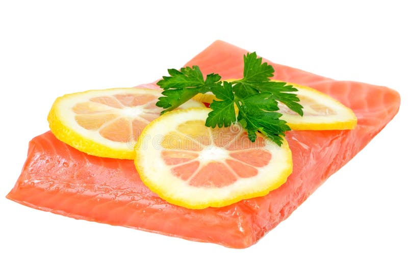 Salmon Fillet and Lemon Slices Stock Image Image of parsley, natural
