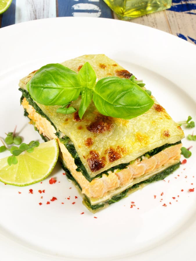 Salmon Fish Lasagne stock image. Image of dinner, meal 146829973