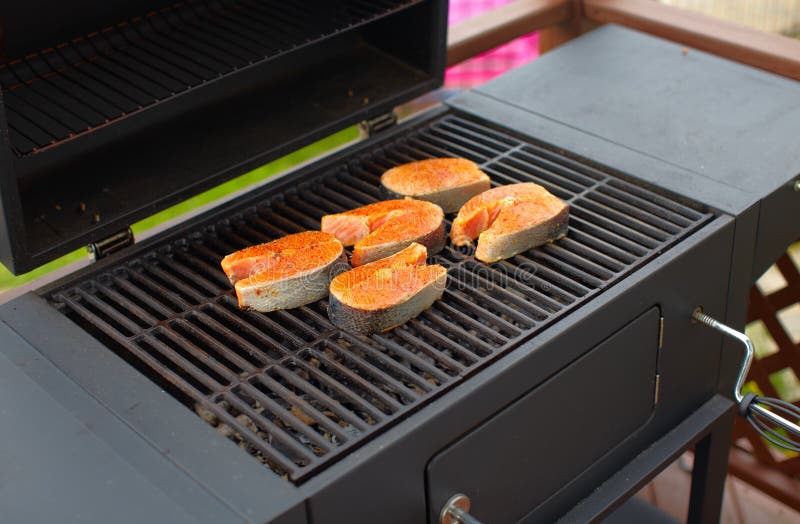 Salmon Fish Roast on Barbecue Grill. Stock Photo Image of healthy, fresh 89845056
