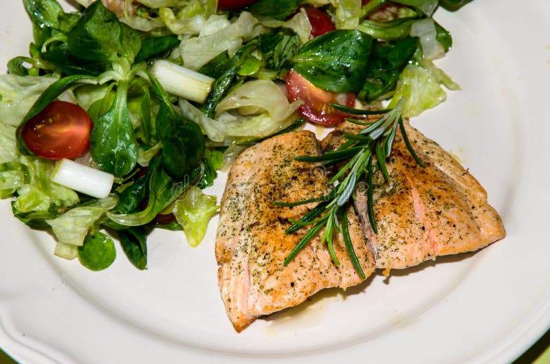 Salmon food stock image. Image of portion, tomato, salad 40974203