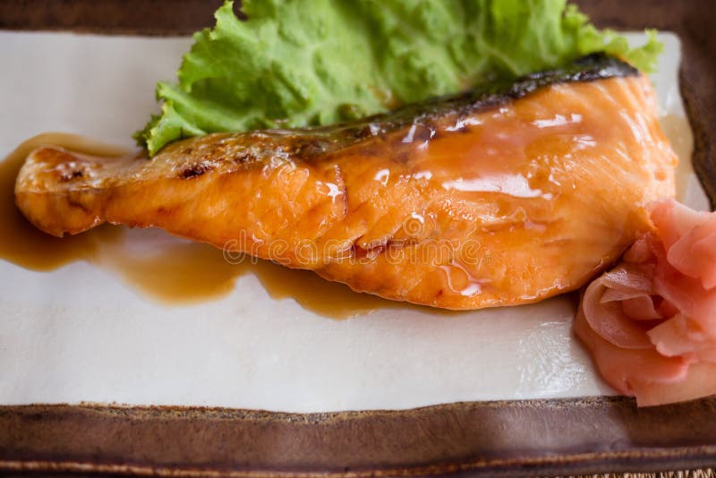 Salmon Fried with Japanese Sauce Stock Image Image of closeup, food