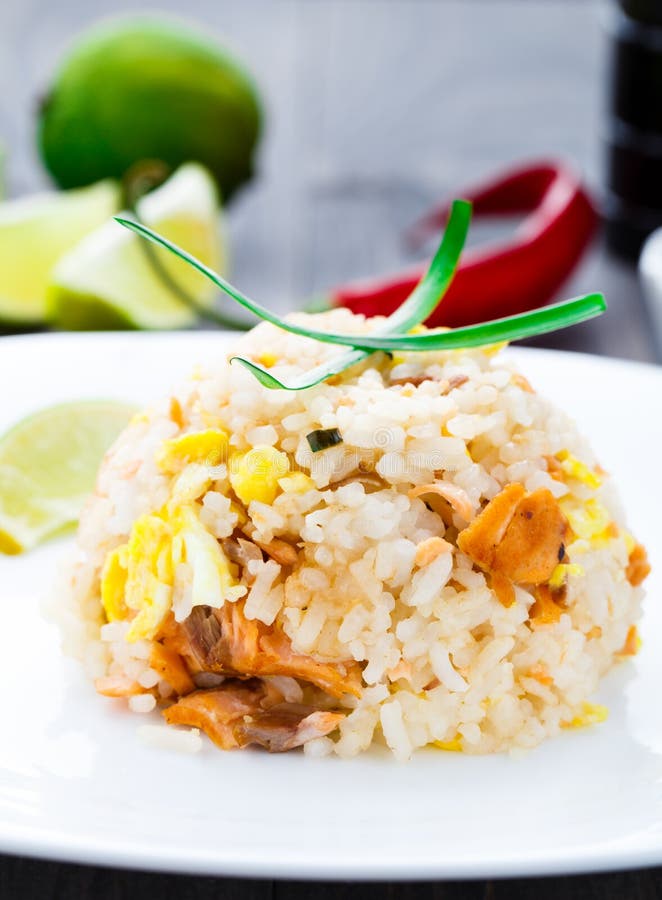 Salmon Fried Rice and Egg on Top Stock Image Image of organic, dine