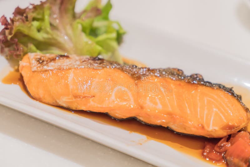 Salmon grill with sauce stock image. Image of asian, gourmet 84116125