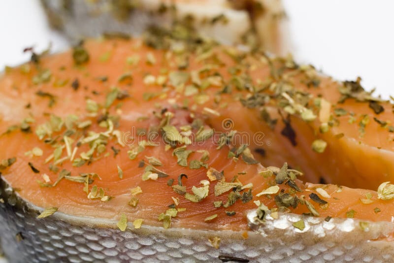 Salmon in Herbs Marinade Prepared for Cooking Stock Image Image of