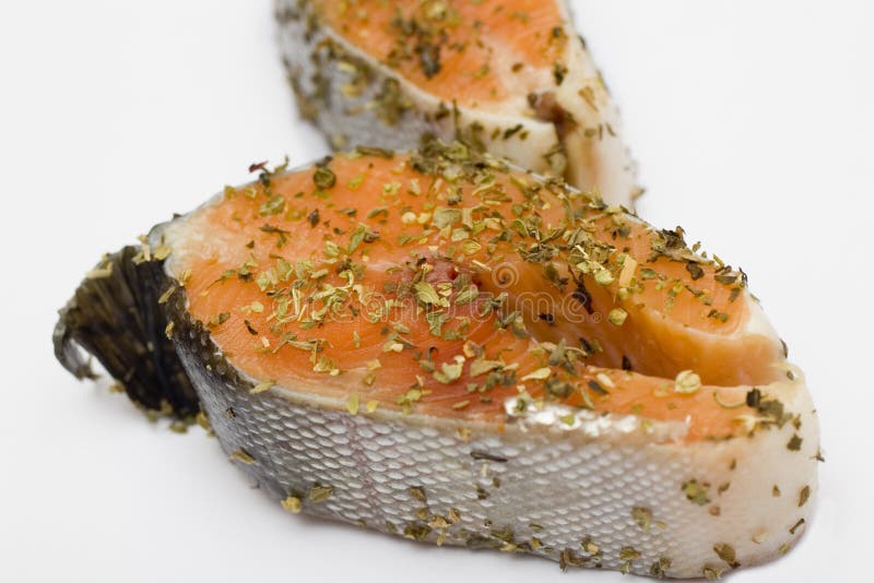 Salmon in Herbs Marinade Prepared for Cooking Stock Image Image of