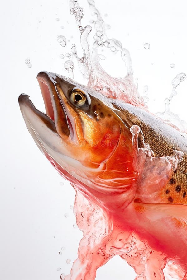 Salmon Jumping Up from Water. Generative AI Stock Illustration