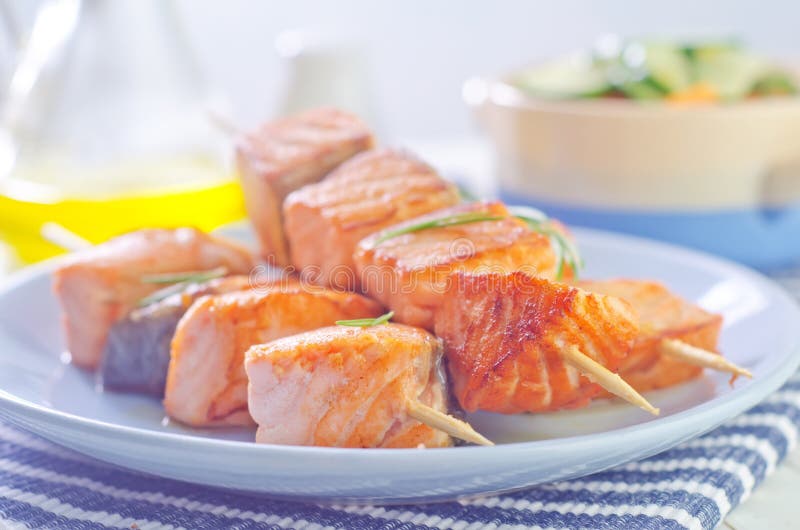 Salmon kebab stock image. Image of fish, colorful, food 33984255