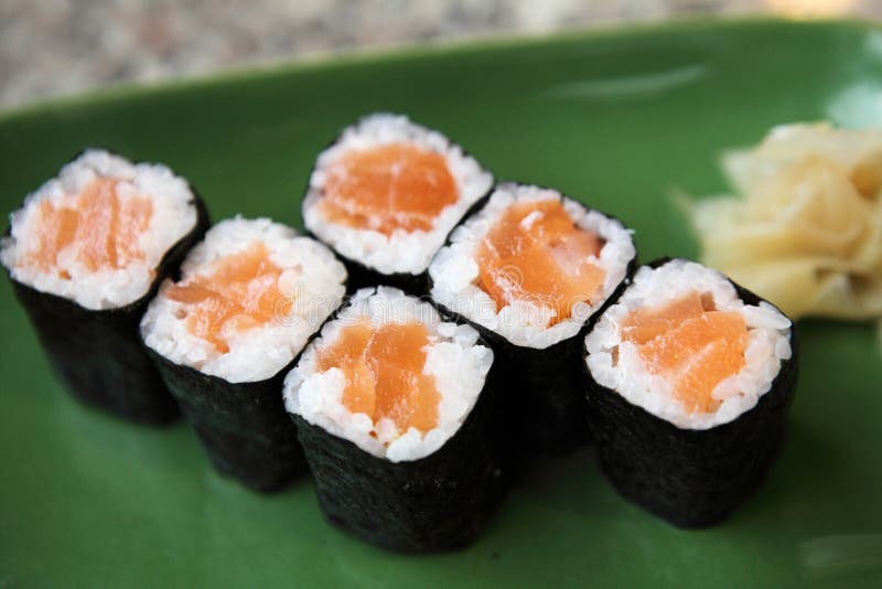 Salmon Maki sushi stock photo. Image of plate, cream 31001722
