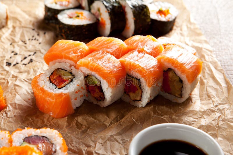 Salmon Maki Sushi Roll royalty free stock photo Salmon Maki Sushi Roll royalty free stock photo