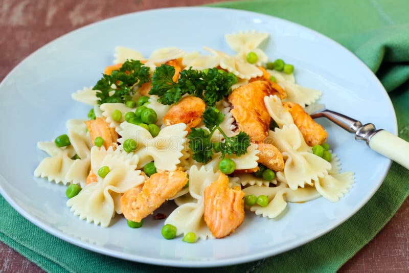 Salmon and pea pasta stock image. Image of food, pasta 32880099