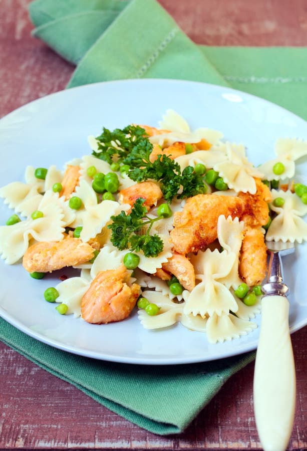 Salmon and pea pasta stock photo. Image of appetizer 32880116