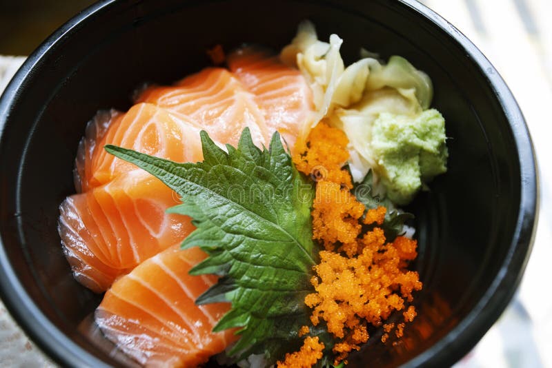 Salmon Raw Fish on Rice Japanese Food Style Stock Photo - Image of bowl