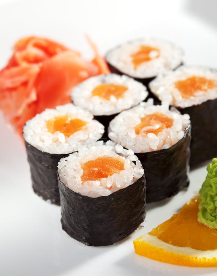 Salmon Roll stock photo. Image of nori, rolled, orange 12174104