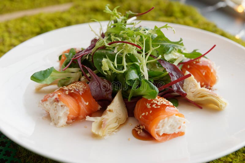 Salmon roll with crab meat stock image. Image of gourmet 173006193
