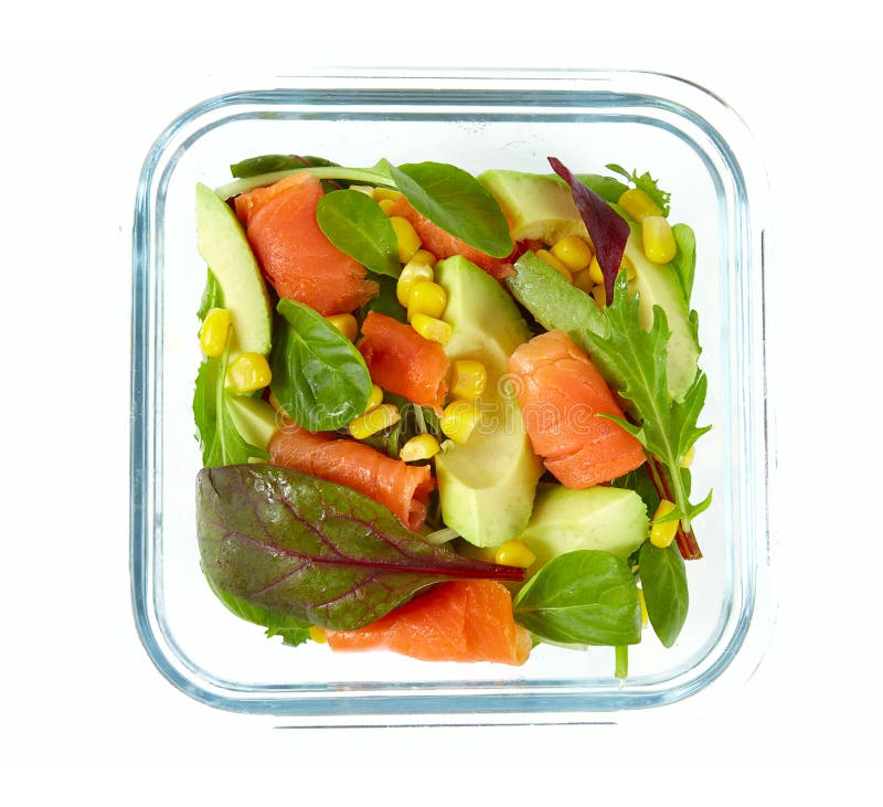 Salmon Salad in a Square Glass Container Stock Image Image of dinner