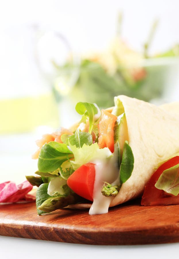 Salmon salad tortilla wrap