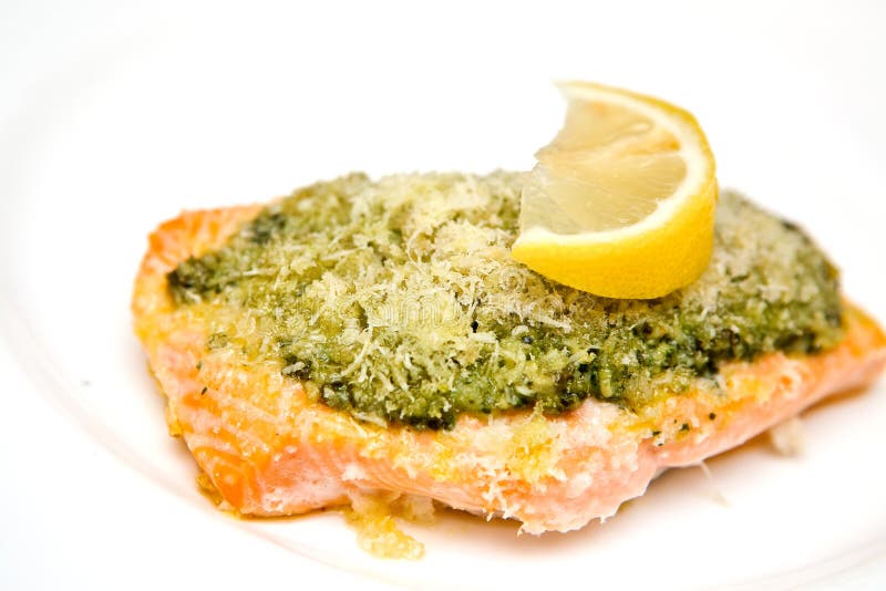 Salmon Steak with Basil Pesto Stock Image Image of eating