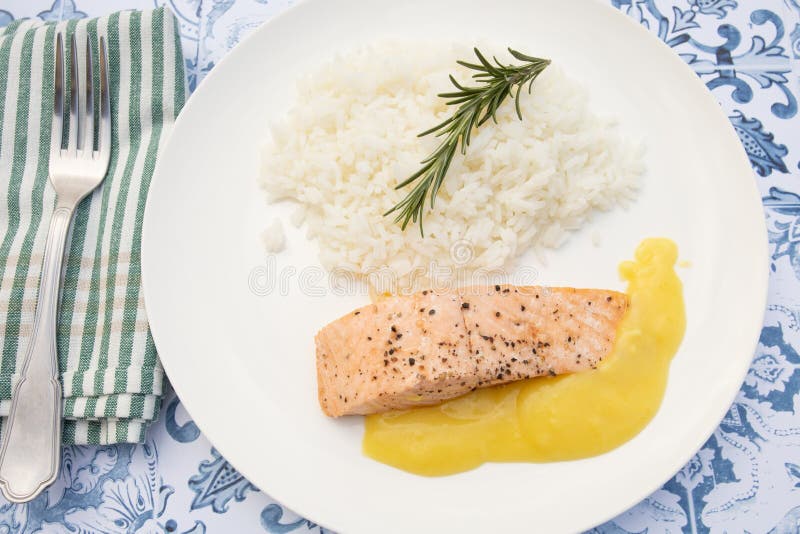 Salmon Steak, Hollandaise Sauce Stock Image Image of spice, sauce 215403181
